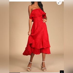 Love You So Truly Lulu's Strapless Burnout Floral Red Dress XL